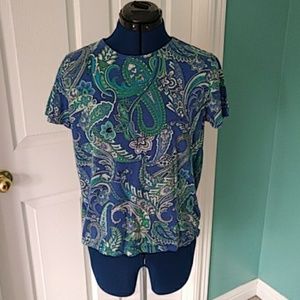 Blue teal white paisley shirt Ralph Lauren petite